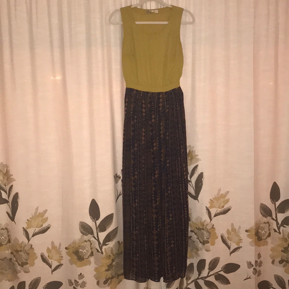 Green tribal maxi dress with back cut out